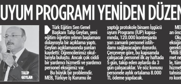 İŞGÜCÜ UYUM PROGRAMI YENİDEN DÜZENLENSİN – TÜRKGÜN